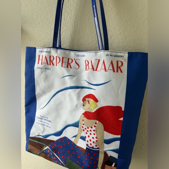 Estee Lauder Harper's Bazaar Beach Tote Shopping Bag Retro Blue White Red - Picture 2 of 6